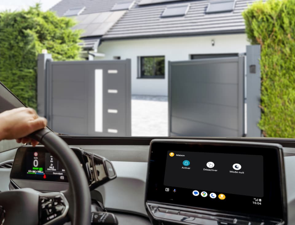 visuel-ambiance-securite-star-compatibilité-android-auto Store Double jeu Portillon PVC ASEO MENUISERIE PROTECTION SOLAIRES ET FERMETURES